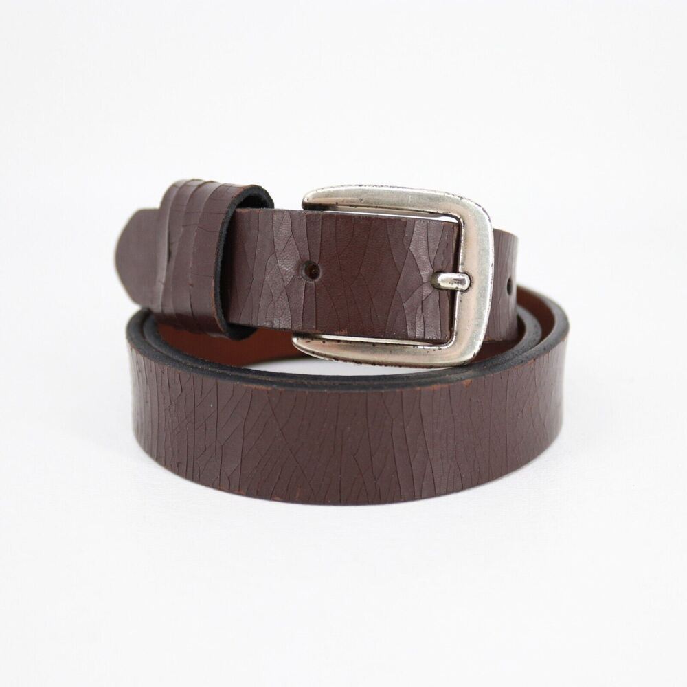 Donna Katz Belt Women Large Brown Leather Brushed Nickel Buckle Adjustable